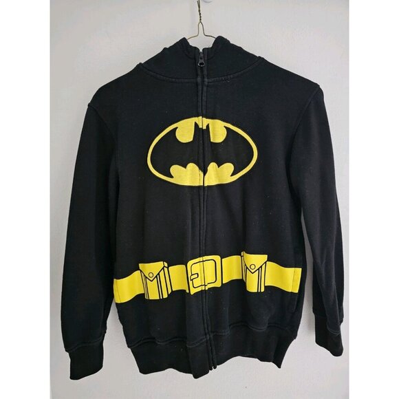 Batman Hoodie With Eye Mask - Kids Large 10/12- Black Full Zip Hoodie DC Comics - Picture 1 of 6